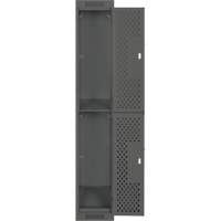 Clean Line Lockers, 2 -tier, 12" x 12" x 72", Steel, Charcoal, Rivet (Assembled), Perforated Duraquip Inc