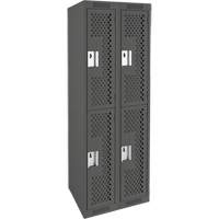 Clean Line Lockers, 2 -tier, Bank of 2, 24" x 12" x 72", Steel, Charcoal, Rivet (Assembled), Perforated Duraquip Inc