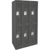 Clean Line Lockers, 2 -tier, Bank of 3, 36" x 12" x 72", Steel, Charcoal, Rivet (Assembled), Perforated Duraquip Inc