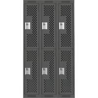 Clean Line Lockers, 2 -tier, Bank of 3, 36" x 12" x 72", Steel, Charcoal, Rivet (Assembled), Perforated Duraquip Inc