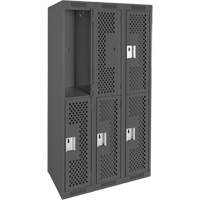 Clean Line Lockers, 2 -tier, Bank of 3, 36" x 12" x 72", Steel, Charcoal, Rivet (Assembled), Perforated Duraquip Inc