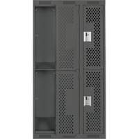 Clean Line Lockers, 2 -tier, Bank of 3, 36" x 12" x 72", Steel, Charcoal, Rivet (Assembled), Perforated Duraquip Inc