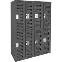 Casiers Clean Line, 2 niveaux, Bloc de 4, 48" x 12" x 72", Acier, Charbon, Rivet (assembl&eacute;), Perfor&eacute; Duraquip Inc
