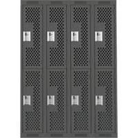 Casiers Clean Line, 2 niveaux, Bloc de 4, 48" x 12" x 72", Acier, Charbon, Rivet (assembl&eacute;), Perfor&eacute; Duraquip Inc
