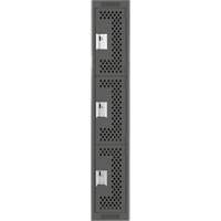 Clean Line Lockers, 3 -tier, 12" x 12" x 72", Steel, Charcoal, Rivet (Assembled), Perforated Duraquip Inc