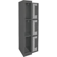 Clean Line Lockers, 3 -tier, 12" x 12" x 72", Steel, Charcoal, Rivet (Assembled), Perforated Duraquip Inc