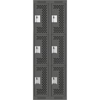 Clean Line Lockers, 3 -tier, Bank of 2, 24" x 12" x 72", Steel, Charcoal, Rivet (Assembled), Perforated Duraquip Inc