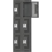 Clean Line Lockers, 3 -tier, Bank of 2, 24" x 12" x 72", Steel, Charcoal, Rivet (Assembled), Perforated Duraquip Inc