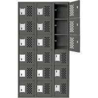Assembled Lockerettes Clean Line Perforated Economy Lockers, 6 -tier, Bank of 3, 18" x 72" x 12", Steel Duraquip Inc