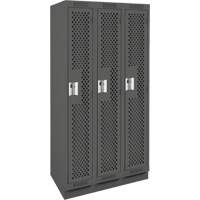 Clean Line Lockers, Bank of 3, 36" x 12" x 76", Steel, Charcoal, Rivet (Assembled), Perforated Duraquip Inc