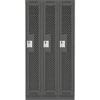 Clean Line Lockers, Bank of 3, 36" x 12" x 76", Steel, Charcoal, Rivet (Assembled), Perforated Duraquip Inc