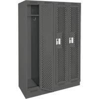 Clean Line Lockers, Bank of 4, 48" x 12" x 76", Steel, Charcoal, Rivet (Assembled), Perforated Duraquip Inc