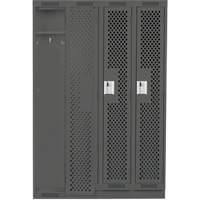 Clean Line Lockers, Bank of 4, 48" x 12" x 76", Steel, Charcoal, Rivet (Assembled), Perforated Duraquip Inc