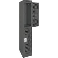 Clean Line Lockers, 2 -tier, 12" x 12" x 76", Steel, Charcoal, Rivet (Assembled), Perforated Duraquip Inc