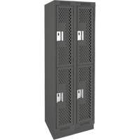 Clean Line Lockers, 2 -tier, Bank of 2, 24" x 15" x 76", Steel, Charcoal, Rivet (Assembled), Perforated Duraquip Inc