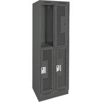 Clean Line Lockers, 2 -tier, Bank of 2, 24" x 15" x 76", Steel, Charcoal, Rivet (Assembled), Perforated Duraquip Inc