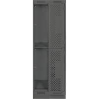 Clean Line Lockers, 2 -tier, Bank of 2, 24" x 15" x 76", Steel, Charcoal, Rivet (Assembled), Perforated Duraquip Inc