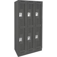 Clean Line Lockers, 2 -tier, Bank of 3, 36" x 15" x 76", Steel, Charcoal, Rivet (Assembled), Perforated Duraquip Inc