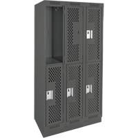 Clean Line Lockers, 2 -tier, Bank of 3, 36" x 15" x 76", Steel, Charcoal, Rivet (Assembled), Perforated Duraquip Inc