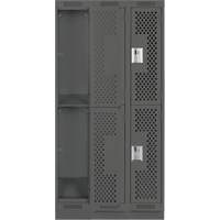 Clean Line Lockers, 2 -tier, Bank of 3, 36" x 15" x 76", Steel, Charcoal, Rivet (Assembled), Perforated Duraquip Inc
