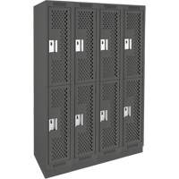Casiers Clean Line, 2 niveaux, Bloc de 4, 48" x 15" x 76", Acier, Charbon, Rivet (assembl&eacute;), Perfor&eacute; Duraquip Inc