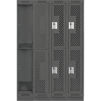Casiers Clean Line, 2 niveaux, Bloc de 4, 48" x 15" x 76", Acier, Charbon, Rivet (assembl&eacute;), Perfor&eacute; Duraquip Inc