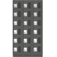 Assembled Lockerettes Clean Line Perforated Economy Lockers, 6 -tier, Bank of 3, 18" x 72" x 12", Steel Duraquip Inc