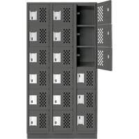 Assembled Lockerettes Clean Line Perforated Economy Lockers, 6 -tier, Bank of 3, 18" x 72" x 12", Steel Duraquip Inc