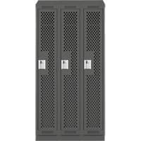 Clean Line Lockers, Bank of 3, 36" x 18" x 82", Steel, Charcoal, Rivet (Assembled), Perforated Duraquip Inc
