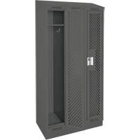 Clean Line Lockers, Bank of 3, 36" x 18" x 82", Steel, Charcoal, Rivet (Assembled), Perforated Duraquip Inc