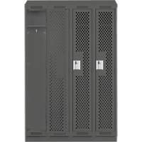 Clean Line Lockers, Bank of 4, 48" x 18" x 82", Steel, Charcoal, Rivet (Assembled), Perforated Duraquip Inc