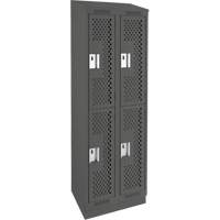 Clean Line Lockers, 2 -tier, Bank of 2, 24" x 12" x 82", Steel, Charcoal, Rivet (Assembled), Perforated Duraquip Inc