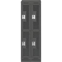 Clean Line Lockers, 2 -tier, Bank of 2, 24" x 12" x 82", Steel, Charcoal, Rivet (Assembled), Perforated Duraquip Inc