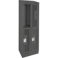 Clean Line Lockers, 2 -tier, Bank of 2, 24" x 12" x 82", Steel, Charcoal, Rivet (Assembled), Perforated Duraquip Inc