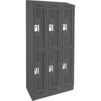 Clean Line Lockers, 2 -tier, Bank of 3, 36" x 12" x 82", Steel, Charcoal, Rivet (Assembled), Perforated Duraquip Inc