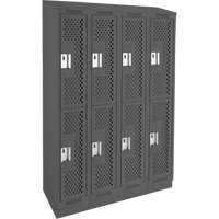 Clean Line Lockers, 2 -tier, Bank of 4, 48" x 12" x 82", Steel, Charcoal, Rivet (Assembled), Perforated Duraquip Inc