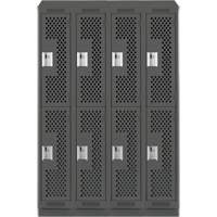Clean Line Lockers, 2 -tier, Bank of 4, 48" x 12" x 82", Steel, Charcoal, Rivet (Assembled), Perforated Duraquip Inc