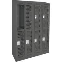 Clean Line Lockers, 2 -tier, Bank of 4, 48" x 12" x 82", Steel, Charcoal, Rivet (Assembled), Perforated Duraquip Inc