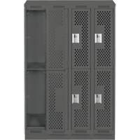 Clean Line Lockers, 2 -tier, Bank of 4, 48" x 12" x 82", Steel, Charcoal, Rivet (Assembled), Perforated Duraquip Inc
