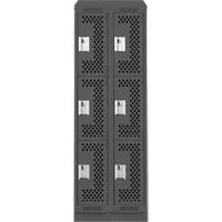 Clean Line Lockers, 3 -tier, Bank of 2, 24" x 18" x 82", Steel, Charcoal, Rivet (Assembled), Perforated Duraquip Inc