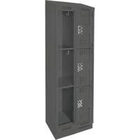 Clean Line Lockers, 3 -tier, Bank of 2, 24" x 18" x 82", Steel, Charcoal, Rivet (Assembled), Perforated Duraquip Inc
