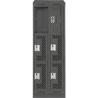 Clean Line Lockers, 3 -tier, Bank of 2, 24" x 18" x 82", Steel, Charcoal, Rivet (Assembled), Perforated Duraquip Inc