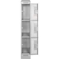 Clean Line Lockers, 3 -tier, 12" x 12" x 72", Steel, Grey, Rivet (Assembled), Perforated Duraquip Inc