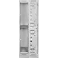 Casiers Clean Line, 2 niveaux, Bloc de 2, 24" x 15" x 76", Acier, Gris, Rivet (assembl&eacute;), Perfor&eacute; Duraquip Inc