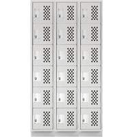 Assembled Lockerettes Clean Line Perforated Economy Lockers, 6 -tier, Bank of 3, 18" x 72" x 12", Steel Duraquip Inc