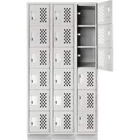 Assembled Lockerettes Clean Line Perforated Economy Lockers, 6 -tier, Bank of 3, 18" x 72" x 12", Steel Duraquip Inc