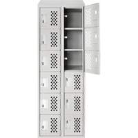 Assembled Lockerettes Clean Line Perforated Economy Lockers, 6 -tier, Bank of 2, 18" x 72" x 12", Steel Duraquip Inc