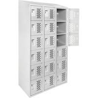 Assembled Lockerettes Clean Line Perforated Economy Lockers, 6 -tier, Bank of 3, 18" x 72" x 12", Steel Duraquip Inc