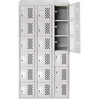 Assembled Lockerettes Clean Line Perforated Economy Lockers, 6 -tier, Bank of 3, 18" x 72" x 12", Steel Duraquip Inc