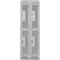 Clean Line Lockers, 2 -tier, Bank of 2, 24" x 12" x 82", Steel, Grey, Rivet (Assembled), Perforated Duraquip Inc
